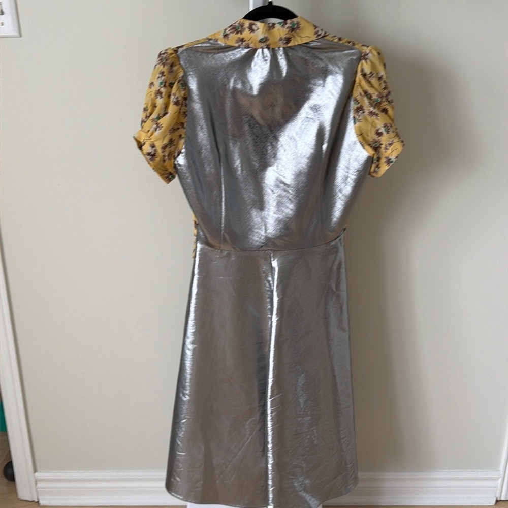 JUNYA WATANABE COMME DES GARCONS yellow silver floral print DRESS 2015, size L - Picture 12 of 14